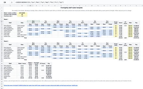 Roster template for Excel: fortnightly, weekly, monthly | InShift